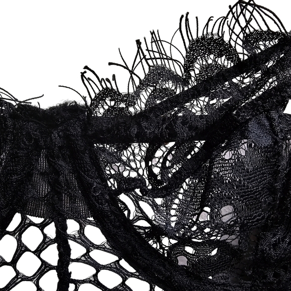 Black Lace Chemise Slip with Sheer Top and Solid Bottom, Size Extra Small - Picture 5 of 10